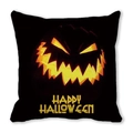 Close-up of black Halloween pillowcase featuring a glowing pumpkin face and festive text - Yellow Glowing Pumpkin Face Style (6)
