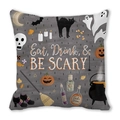 Halloween Kissenhülle mit Geistern Kürbissen und Eat Drink Be Scary Aufdruck - Graue Holzmaserung Eat Drink Be Scary Elemente (22)