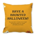 Macro detail of Halloween cushion showing peach skin fabric and pumpkin ghost print - Orange Yellow Pumpkin Ghost Slogan Style (10)