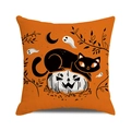 Detailed view of Halloween cushion texture with black cat and pumpkin illustrations - Cat Pumpkin White Ghost (5)