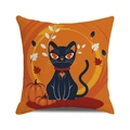 Detail showing high-quality linen texture of Halloween black cat and pumpkin cushion cover - Heart Black Cat Pumpkin (7)