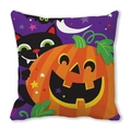 Close-up of Halloween pillowcase featuring black cat, Jack-o'-lantern, and purple stars - Purple Night Sky Black Cat Pumpkin Style (14)