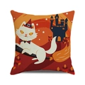 Halloween pillow cover with a white cat riding a broom over an orange castle - White Cat Broom Castle (8)