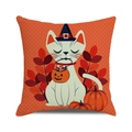 Close-up of Halloween cushion cover with cartoon white cat, pumpkin and orange polka dots - Witch White Cat Polka Dot (9)