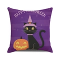 Macro detail of Halloween pillowcase with black cat, orange pumpkin and purple theme - Purple Wizard Black Cat (10)