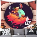 Detail of wall tapestry featuring koi fish and clouds in a living room setting - 150x100(Peach Skin) / Koi Abundance (6)