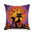 Detail of Halloween pillow case showing black cat, pumpkin lantern and orange moon pattern - Moon Pumpkin Cat (11)