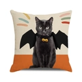Detailed texture of Halloween pillowcase with black cat, bat wings and pumpkin bowtie - Cat Wings Pumpkin Bow (14)