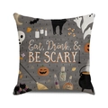 Halloween decorative pillowcase with cartoon ghosts and pumpkins on taupe fabric - Taupe Eat Drink Be Scary Style (22)