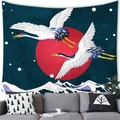 Arazzo in stile giapponese con gru, sole rosso e onde ukiyo-e per decorazione murale - 100x70(Pelle di Pesca) / Gru Sole Rosso Classico (9)