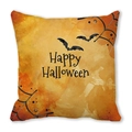 Detail of Happy Halloween pillow case with watercolor orange pumpkin and bat silhouettes - Orange Yellow Watercolor Bat Spider Web Style (20)
