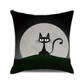 Detail of Halloween black cat and moon print on durable cotton linen pillowcase - Black Cat Full Moon (17)