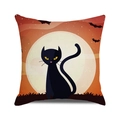 Close-up of Halloween pillowcase showing texture of black cat and moon on canvas fabric - Black Cat Moon Bat (20)