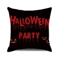 Detail of Halloween pillow cover with glowing pumpkin lanterns and bloody party text - 18x18 Inch / Bleeding Party Jack-o'-lantern (2)