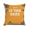 Detail of Halloween throw pillow with spider web, bats, and Join Us If You Dare text - 18x18 Inch / Orange Bat Ghost Style (8)