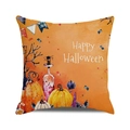 Detail showing high-quality orange Halloween pillow case with pumpkin and Happy Halloween print - 18x18 Inch / Hand-painted Pumpkin Potion Bottle (9)