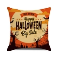 Detail of Halloween pillow case with moon, bats and spooky tree on cotton linen fabric - Orange Black Cemetery Style (15) / 45x45cm