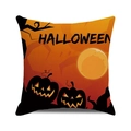 Detail of square Halloween cushion cover with orange pumpkin silhouette and linen texture - Orange Pumpkin Silhouette Style (18) / 45x45cm