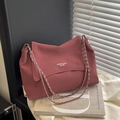Minimalist red leather underarm bag with fashion lettering and woven chain strap - Red