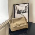 Minimalist beige leather shoulder bag with gold chain strap for women, stylish hobo design - Khaki