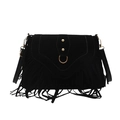Retro black suede crossbody bag with bohemian tassels and gold hardware details - Black