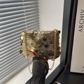 Fashionable golden sequin chain handbag for women with metallic texture and crossbody strap - Gold