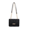 Elegant black quilted crossbody bag with gold chain strap and geometric pattern - Black