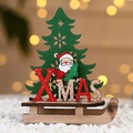 DIY wooden Christmas sleigh ornament with Santa Claus and green tree on XMAS base - Large Santa Style (圣诞diy雪橇)