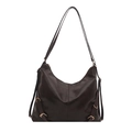 Grande borsa hobo in morbida pelle marrone scuro con fibbia in metallo e tracolla - Caffè senza Ciondolo