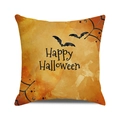 Detail of square Halloween cushion cover featuring Happy Halloween text and bats - Orange Watercolor Bat Style (20) / 45x45cm