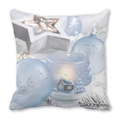 Blue Christmas cushion cover with snowy cabin candle and festive silver pine decor - Light Blue Snow House Style (13) / 45x45cm(Cover Only)