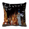 Halloween Kissenbezug mit Mädchen, Totenkopf, Fledermaus und Flammen Motiven - Schwarzer Hintergrund Flammen-Totenkopf Mädchen in Robe (24)