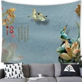 Detail of 3D landscape wall tapestry with lotus and kingfisher over a living room sofa - 3D Relief Kingfisher (7)