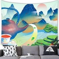 Zen tea culture landscape tapestry with green terrace fields and red sun for wall decor - Tea Culture Landscape (9)