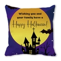 Halloween decorative pillowcase featuring a purple castle and Happy Halloween message - Purple Yellow Moon Castle Silhouette Style (33)