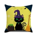 Halloween pillow case featuring black cat with witch hat and full moon illustration - Witch Cat Cauldron Broom (37)