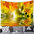 Arazzo in pelle di pesca con foglie di acero autunnali e riflesso dell'acqua su divano - 200cmx150cm (Pelle di Pesca) / Stile Riflesso Onde Acero Arancione (20)