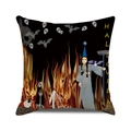 Halloween throw pillow case featuring a cartoon wizard ghost and pumpkin design - Wizard with Blue Hat and Bats Style (24)