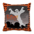 Halloween Kissenbezug mit Geist und Boo Schriftzug auf weißem Hintergrund - Leinenstruktur BOO Geist Friedhof (25)