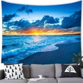 Detail of sunset seascape tapestry showing vibrant orange sun and blue ocean waves - 200X150 / Ocean Sunset (6)