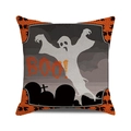 Halloween throw pillow cover featuring white ghost with BOO slogan and bat pattern - Orange Gray Black BOO Ghost Style (25)