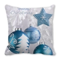 White peach skin pillowcase with blue Christmas ornaments and Happy Christmas text - Blue White Festive Wishes Style (15) / 45x45cm(Cover Only)