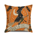 Orange Halloween cushion cover with vintage wizard illustration and Spooks & Spells text - Orange Tone Black Witch (16)