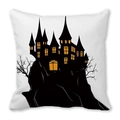 Halloween watercolor black castle silhouette square pillowcase on white peach skin fabric - Castle Silhouette Style (1)