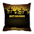 Detail of Happy Halloween peach skin pillowcase with watercolor cemetery design - Happy Halloween Cemetery (4)
