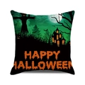 Halloween throw pillow cover featuring a spooky castle and pumpkin design on a green base - 18x18 Inch / Green Black Castle Scarecrow (22)