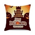 Halloween pillow cover with castle pumpkin design and Happy Halloween text decor - 18x18 Inch / Orange Yellow Castle Pumpkin (37)