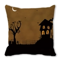 Detail of Halloween silhouette cushion cover featuring a haunted house and bats design - 18x18 Inch / Halloween Haunted House Silhouette (10)
