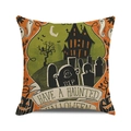 Halloween throw pillow cover featuring haunted house and pumpkin design on linen fabric - Vintage Cemetery (17)
