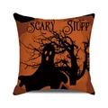 Halloween decorative square pillow cover featuring orange ghost and scary stuff text - Orange Black Scary Stuff Style (26)